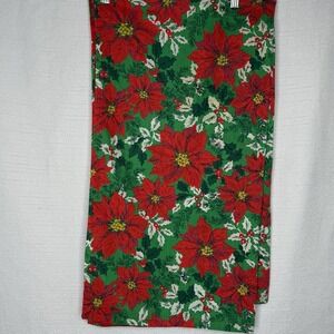 Vintage Handmade Poinsettia Christmas Tablecloth 52" X 57" Holiday Festive Retro